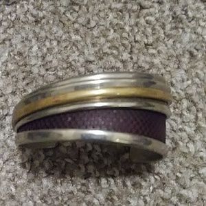 NWT RETRO LOOK BROWN/SILVER CUFF BANGLE BRACELET